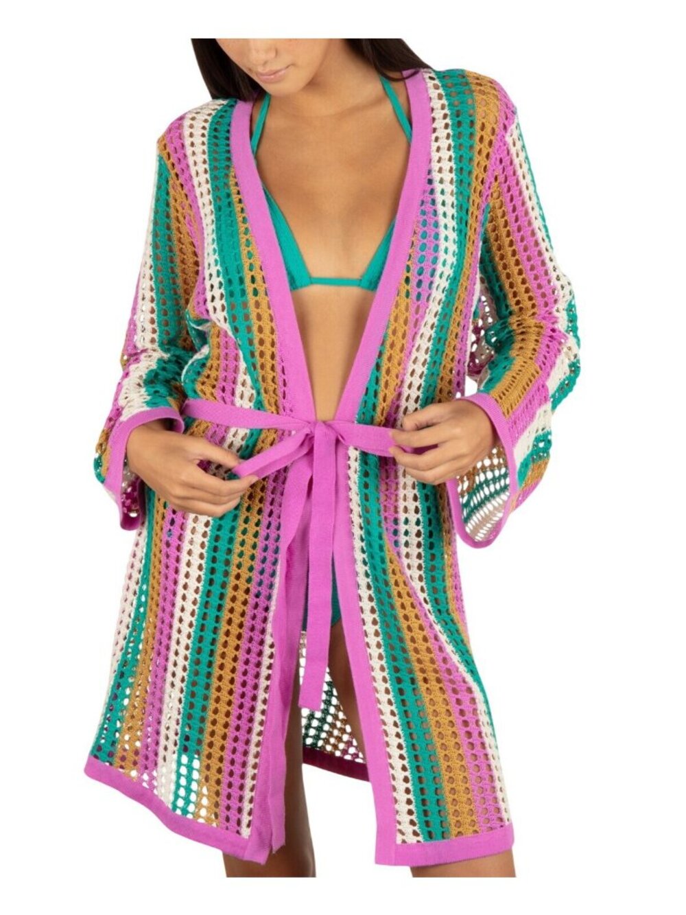 NEW Hurley Juniors Striped Crochet Robe Cover-up Orchid Purple Multi XS/S